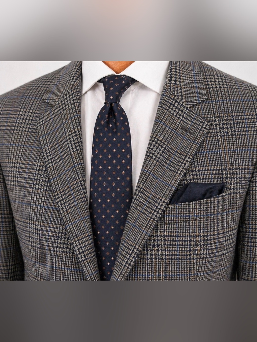 Hart Schaffner Marx 44L Wool Blazer Black Brown Glen Plaid Blue Overcheck USA